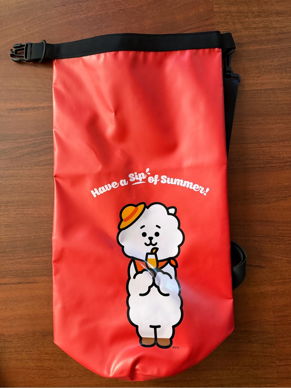 Red Cartoon Graphic Travel Dry Bag - 'Have a Sip of Summer'